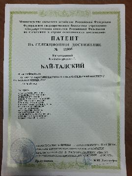 Тувинским НИИСХ получен патент на селекционное достижение